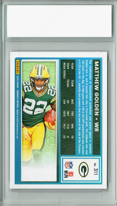 Certified Mint+ Matthew Golden 2025 Donruss Football #311 Rookie Card Green Bay Packers