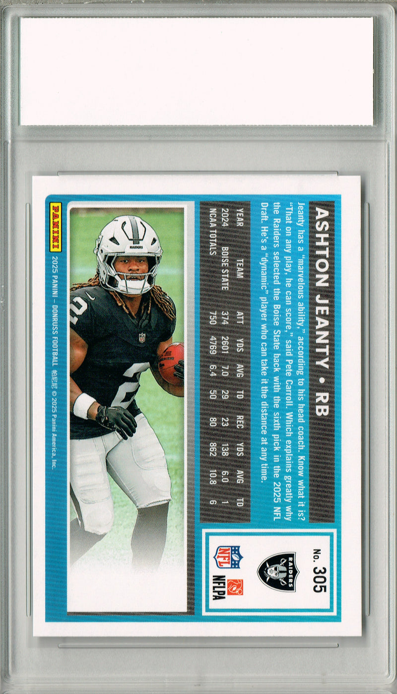 Certified Mint+ Ashton Jeanty 2025 Donruss Football #305 Rookie Card Las Vegas Raiders
