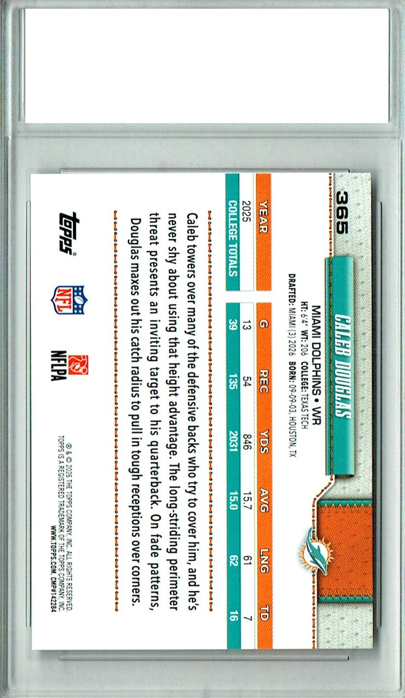 Caleb Douglas Rookie Card 2026 Topps #365 Flagship, PGI 10, Miami Dolphins Football