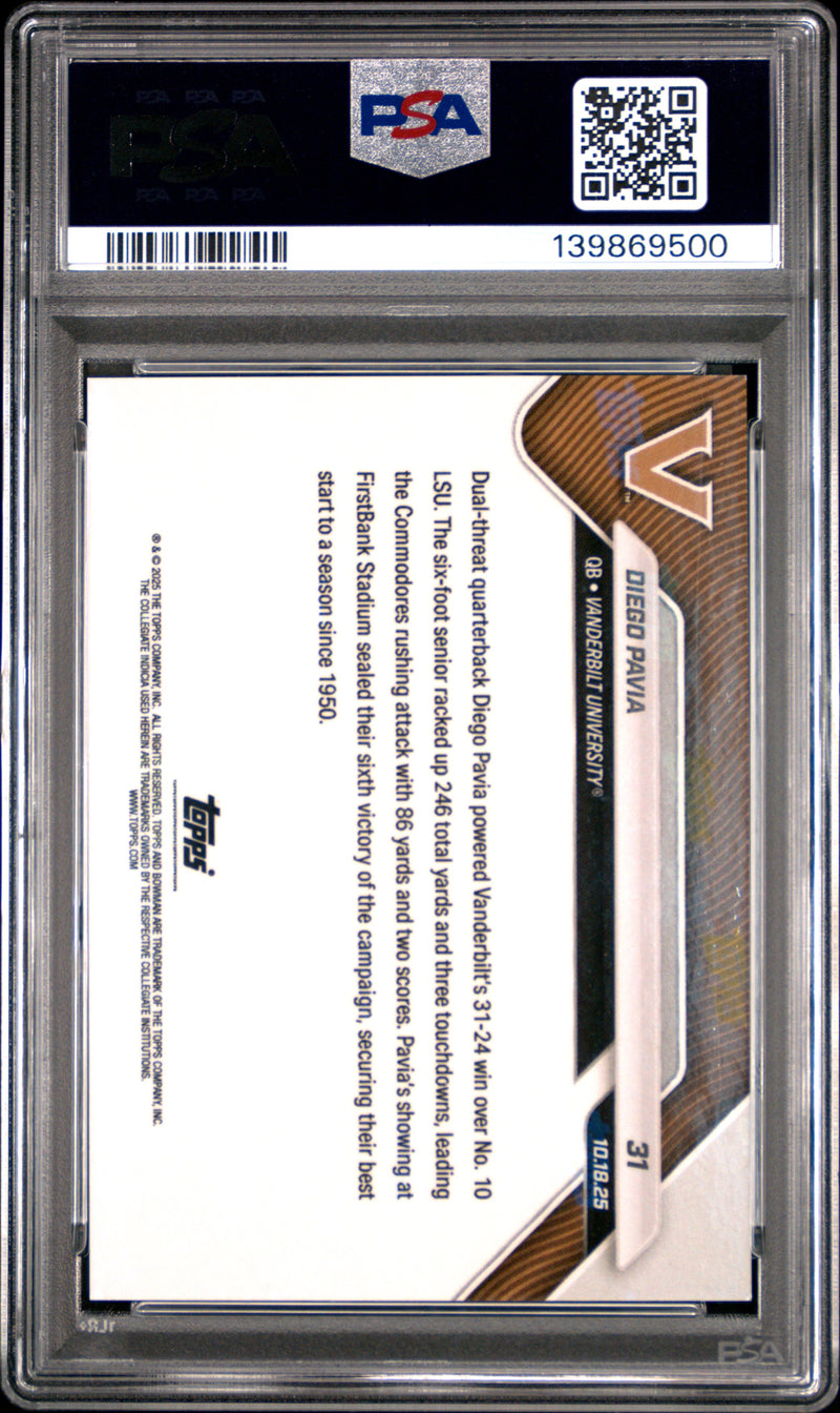 PSA 9 Diego Pavia 2025 Bowman University Now #31 Orange Foil #9/25 Rookie Card Vanderbilt