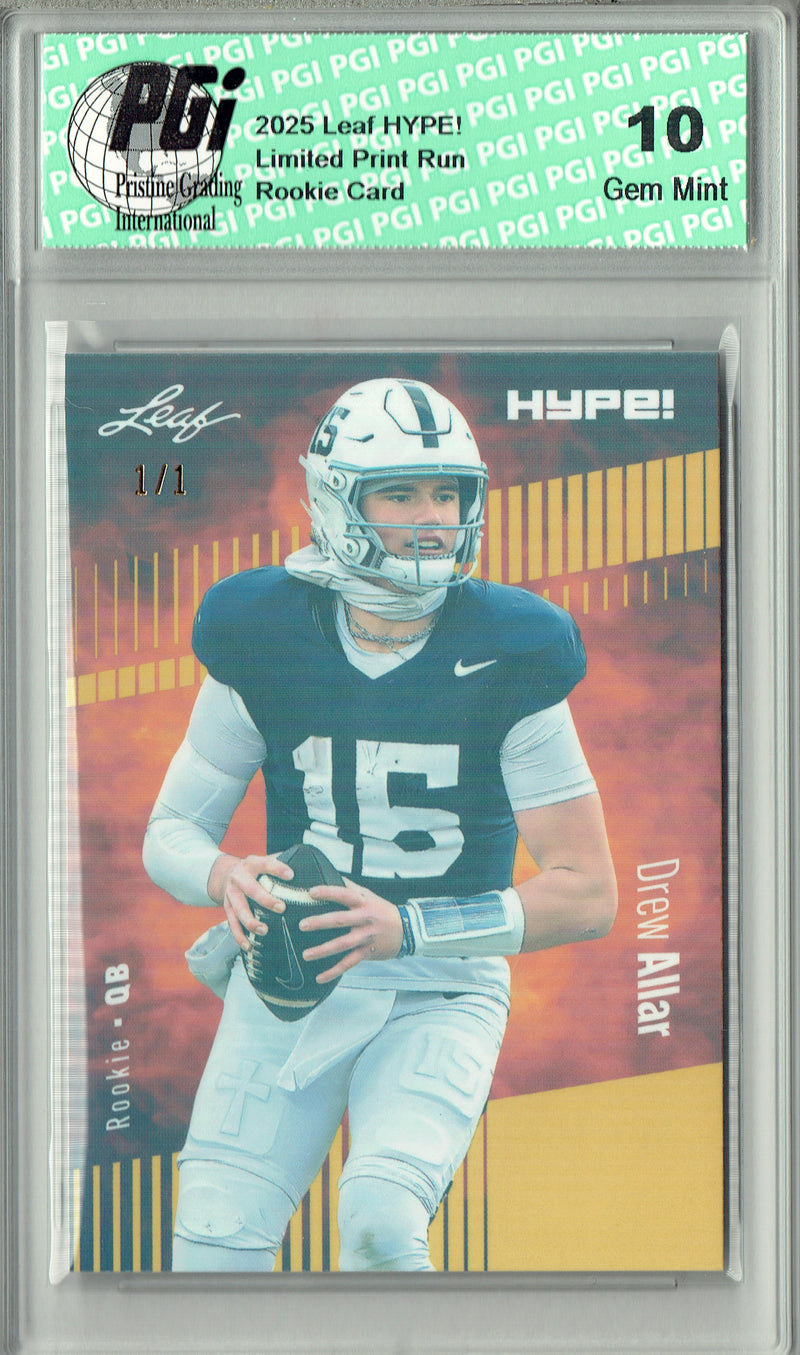 Drew Allar Rookie Card Penn State PGI 10 Football Trading Card 2025 Leaf HYPE! #183 Gold Shimmer 1/1