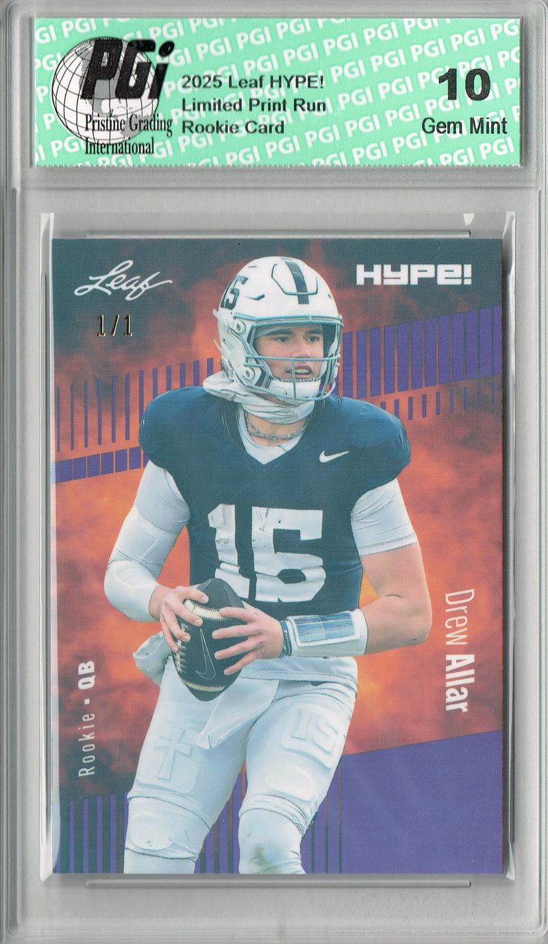 Drew Allar Rookie Card Penn State PGI 10 Football Trading Card 2025 Leaf HYPE! #183 Purple Shimmer 1/1