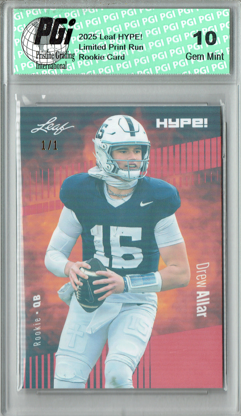 Drew Allar Rookie Card Penn State PGI 10 Football Trading Card 2025 Leaf HYPE! #183 Red Shimmer 1/1