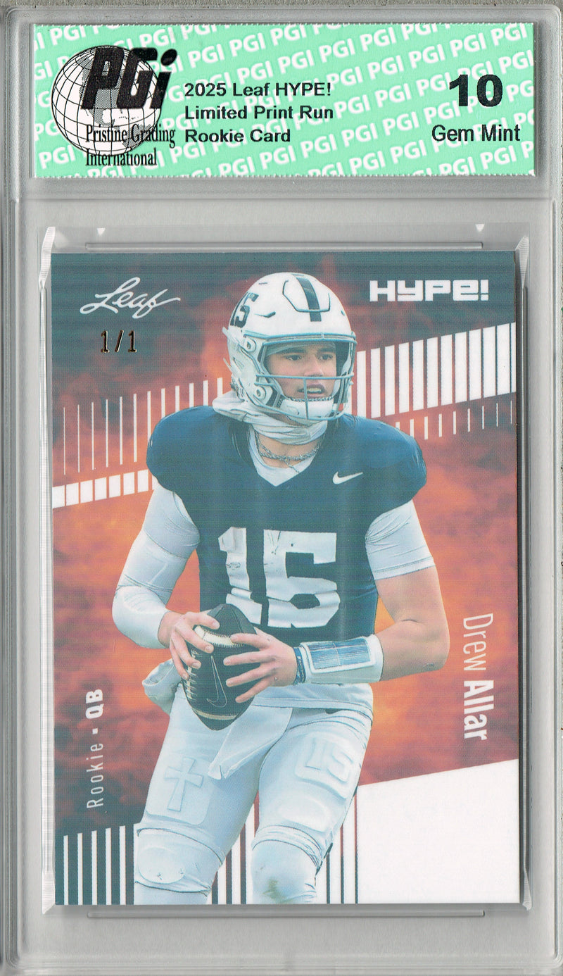 Drew Allar Rookie Card Penn State PGI 10 Football Trading Card 2025 Leaf HYPE! #183 White Shimmer 1/1