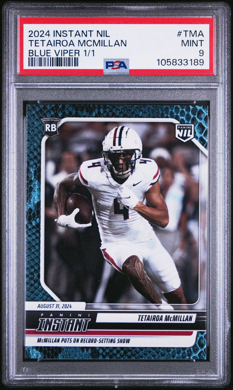 PSA 9 Tetairoa McMillan 2024 Panini NIL #TMA Blue Viper 1/1 Rookie Card Arizona Wildcats