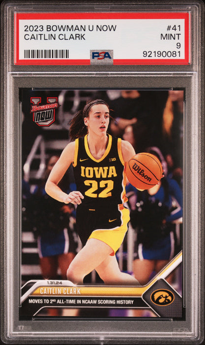 PSA 9 Caitlin Clark 2023 Bowman University Now #41 2nd All-Time Rookie Card