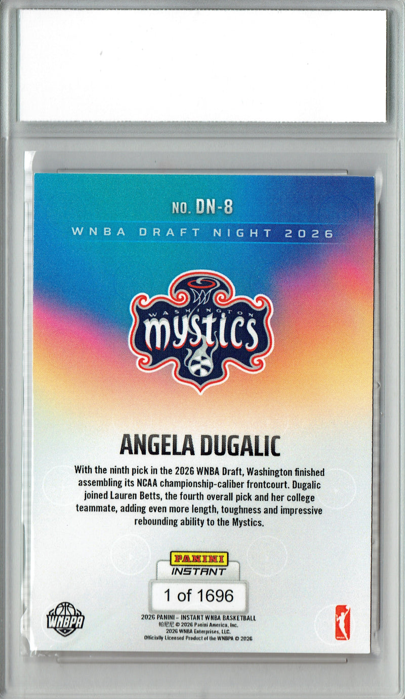 Angela Dugalic Rookie Card Washington Mystics 2026 WNBA Draft Night #DN-8 1 of 1696 Certified Mint+ Trading Card