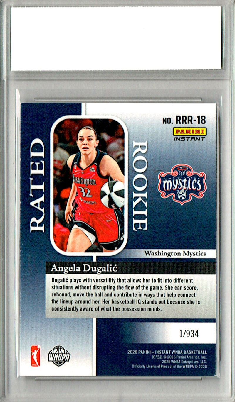 Angela Dugalic Rookie Card 2026 Panini Instant #RRR-18 Rated Rookie, Certified Mint+ Condition, Washington Mystics Basketball