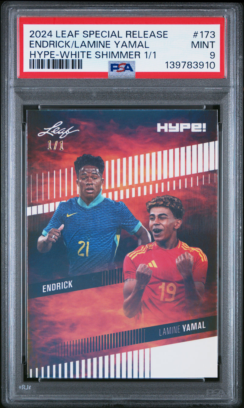PSA 9 Endrick / Lamine Yamal 2024 Leaf HYPE! #173 White Shimmer 1/1 Rookie Card Barcelona