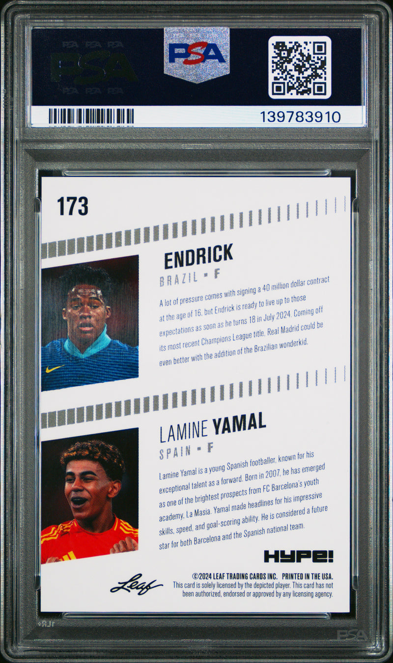PSA 9 Endrick / Lamine Yamal 2024 Leaf HYPE! #173 White Shimmer 1/1 Rookie Card Barcelona