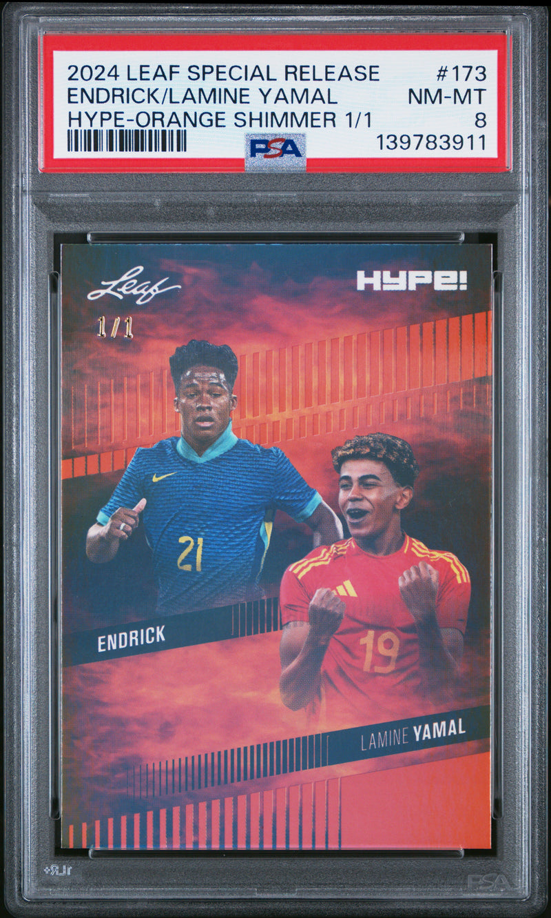PSA 8 Endrick / Lamine Yamal 2024 Leaf HYPE! #173 Orange Shimmer 1/1 Rookie Card Barcelona