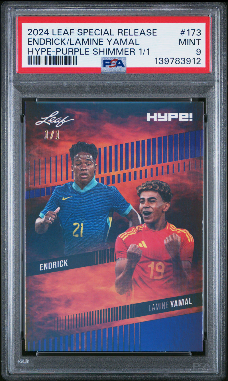 PSA 9 Endrick / Lamine Yamal 2024 Leaf HYPE! #173 Purple Shimmer 1/1 Rookie Card Barcelona