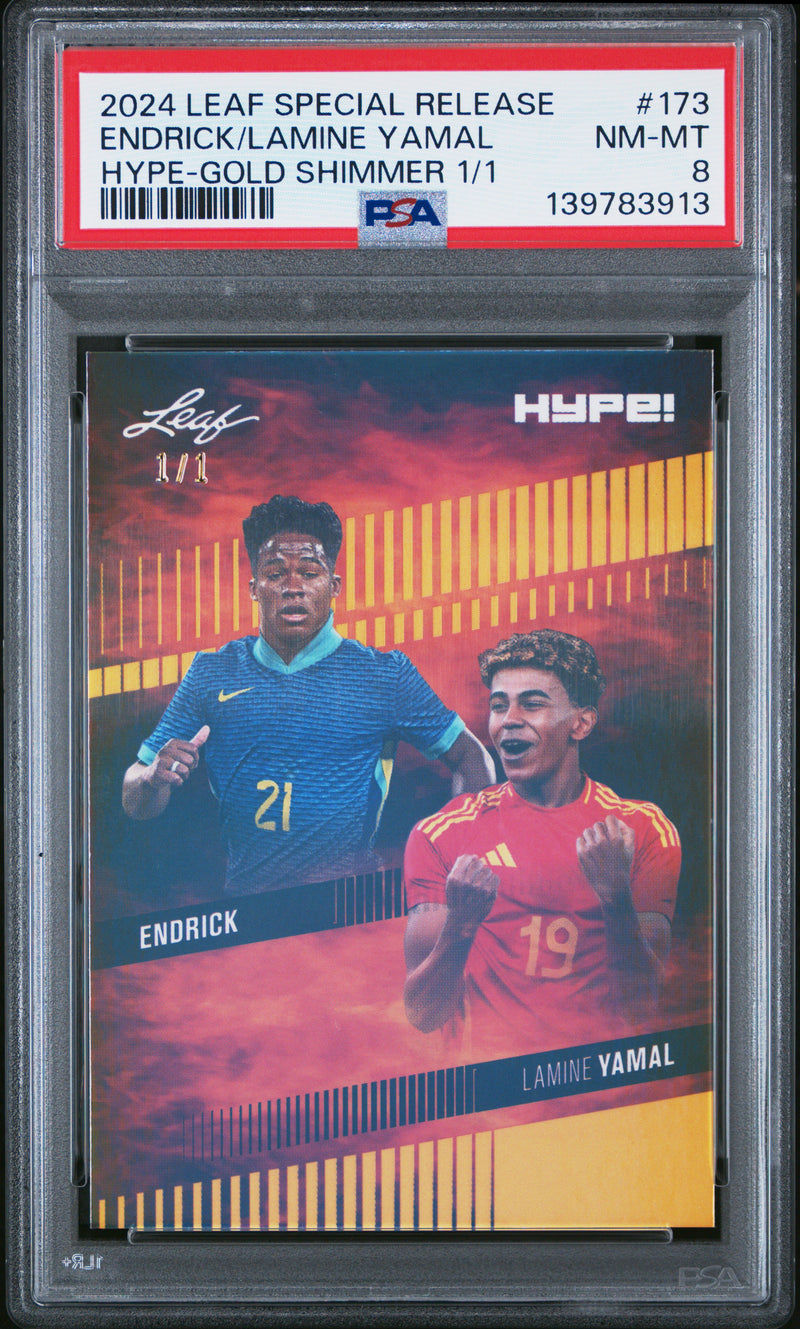 PSA 8 Endrick / Lamine Yamal 2024 Leaf HYPE! #173 Gold Shimmer 1/1 Rookie Card Barcelona