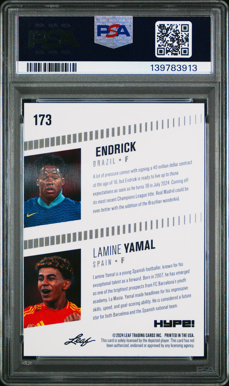 PSA 8 Endrick / Lamine Yamal 2024 Leaf HYPE! #173 Gold Shimmer 1/1 Rookie Card Barcelona