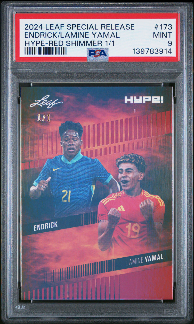 PSA 9 Endrick / Lamine Yamal 2024 Leaf HYPE! #173 Red Shimmer 1/1 Rookie Card Barcelona