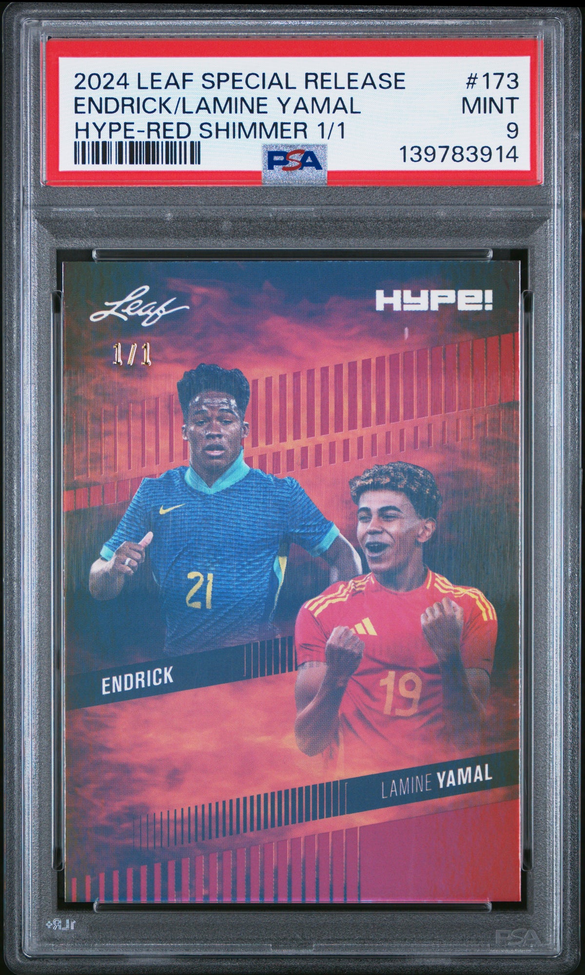 PSA 9 Endrick / Lamine Yamal 2024 Leaf HYPE! #173 Red Shimmer 1/1 Rook ...