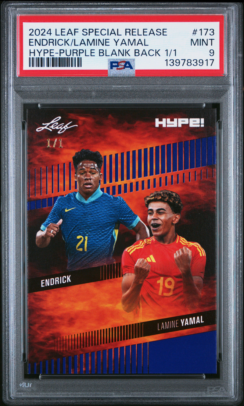 PSA 9 Endrick / Lamine Yamal 2024 Leaf HYPE! #173 Purple Blank Back 1/1 Rookie Card Barcelona