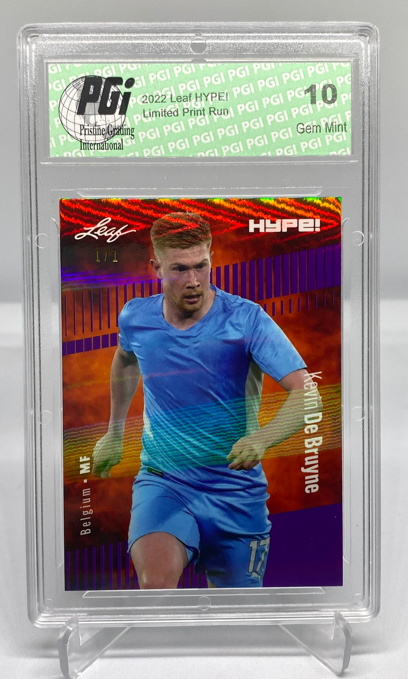 Kevin De Bruyne 2022 Leaf HYPE! #95 Purple Shimmer 1 of 1 Trading Card PGI 10