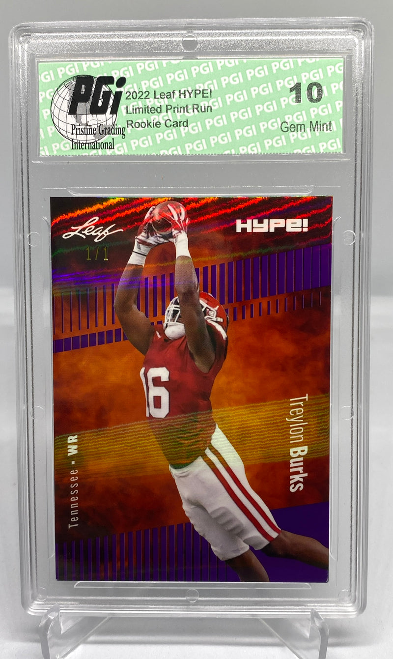 Treylon Burks Rookie Card Tennessee PGI 10 Gem Mint Football Trading Card 2022 Leaf HYPE! #89 Purple Shimmer 1 of 1