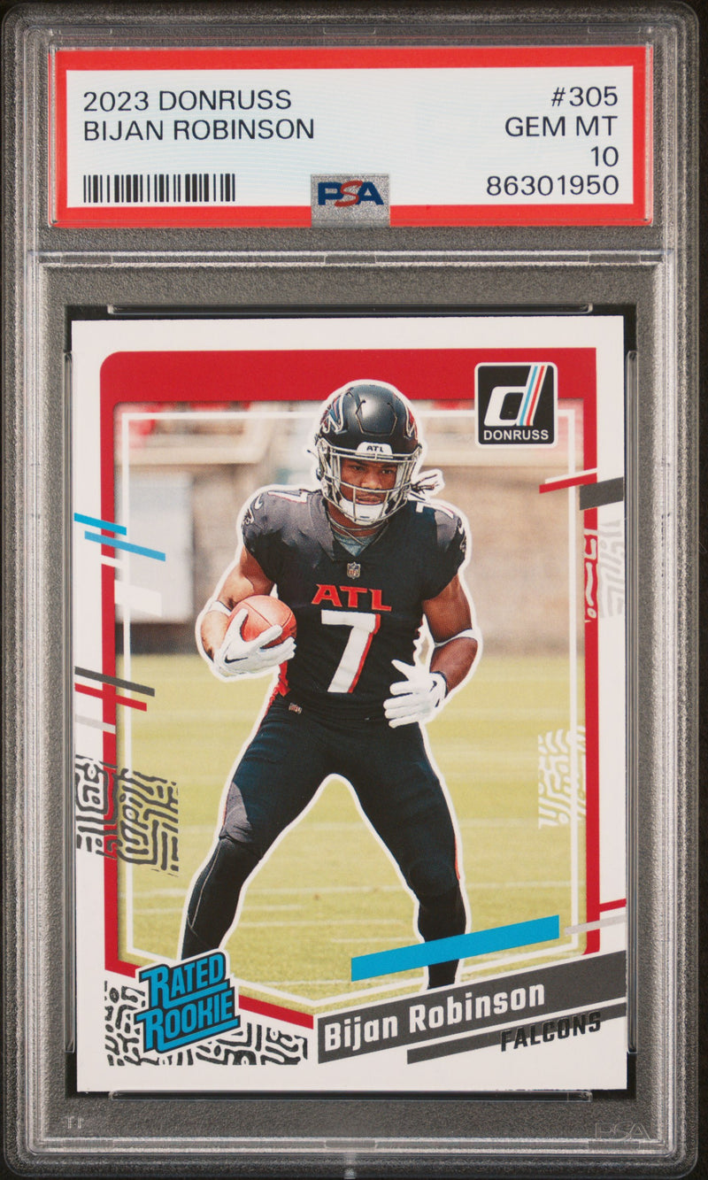 PSA 10 Bijan Robinson 2023 Donruss Football #305 Rated Rookie Card Atlanta Falcons