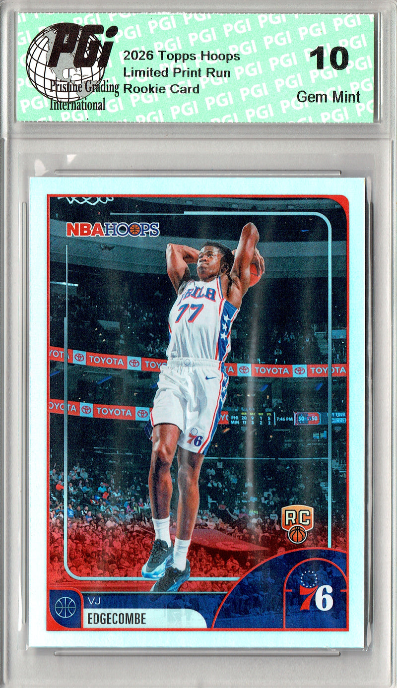 VJ Edgecombe Rookie Card 2026 Hoops #244 Rainbow Foil, PGI 10, Philadelphia 76ers Basketball