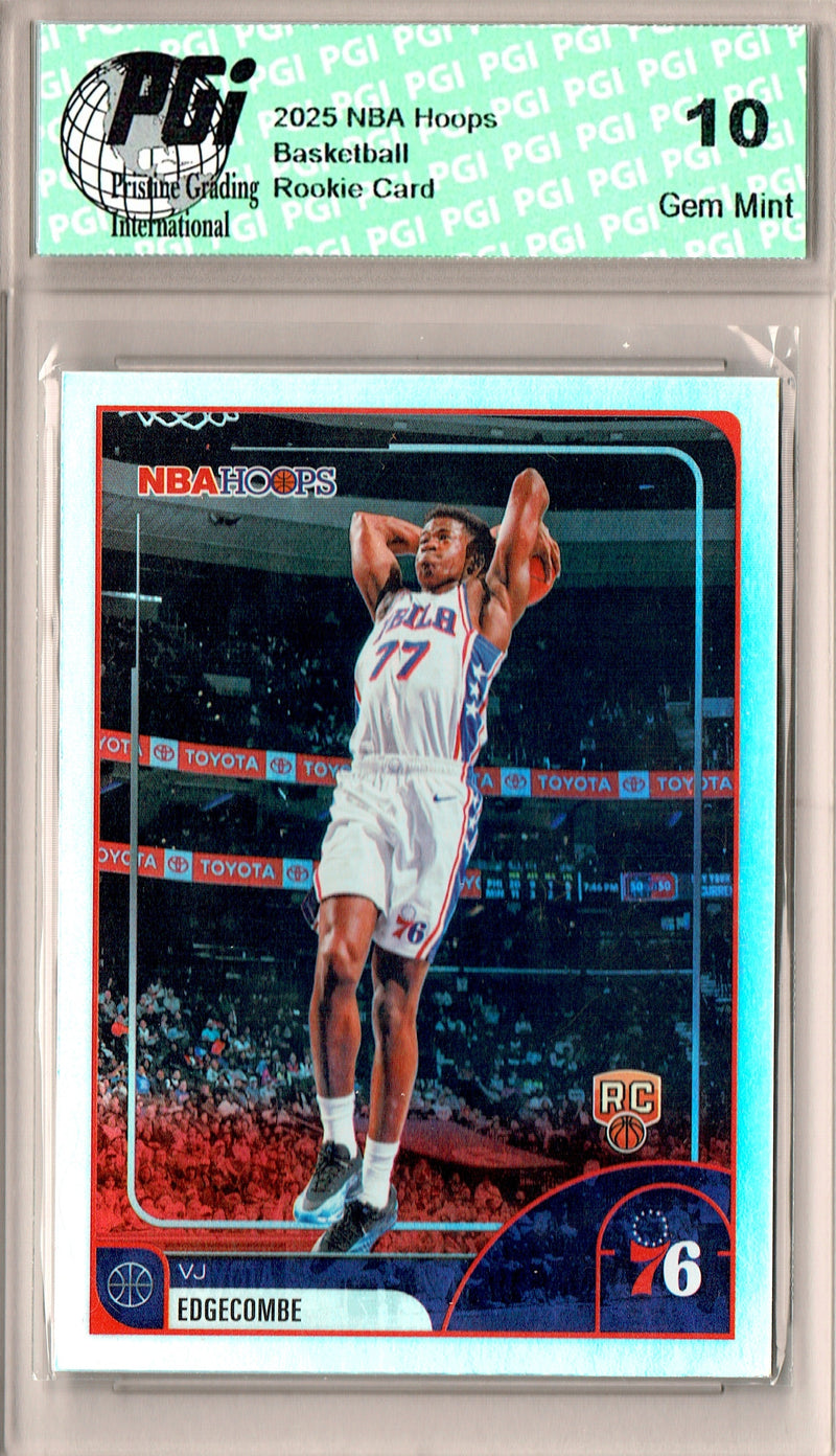 V.J. Edgecombe 2025-26 NBA Hoops #244 Rainbow Foil Rookie Card PGI 10