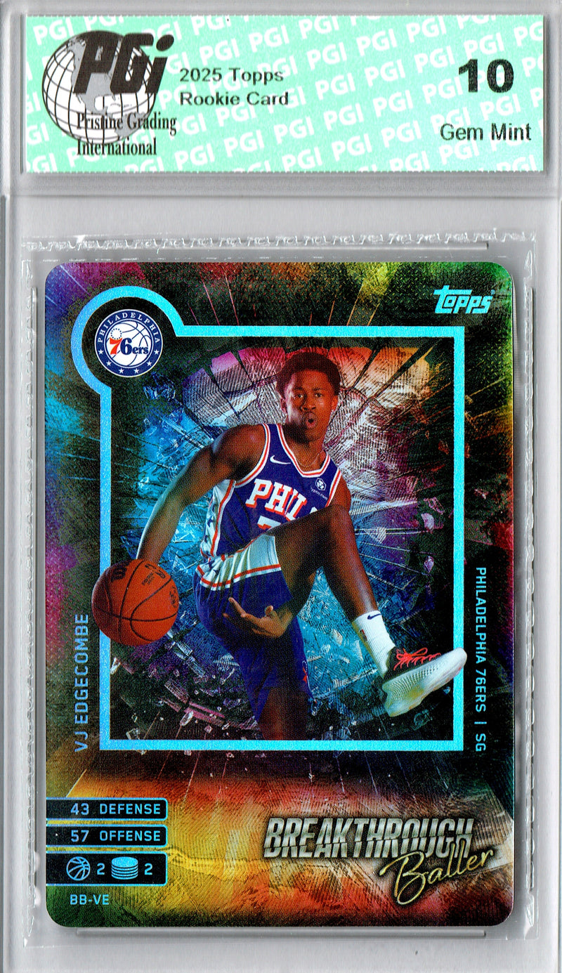 V.J. Edgecombe Rookie Card 2025 Topps #NNO Match Attax Game, PGI 10, Philadelphia 76ers Basketball