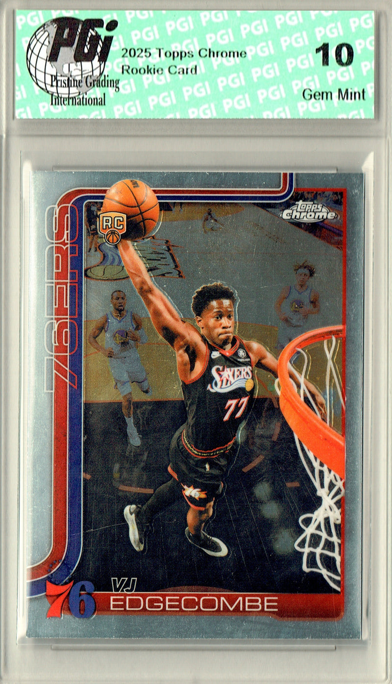 V.J. Edgecombe Rookie Card 2025 Topps Chrome Update #153, PGI 10, Philadelphia 76ers Basketball