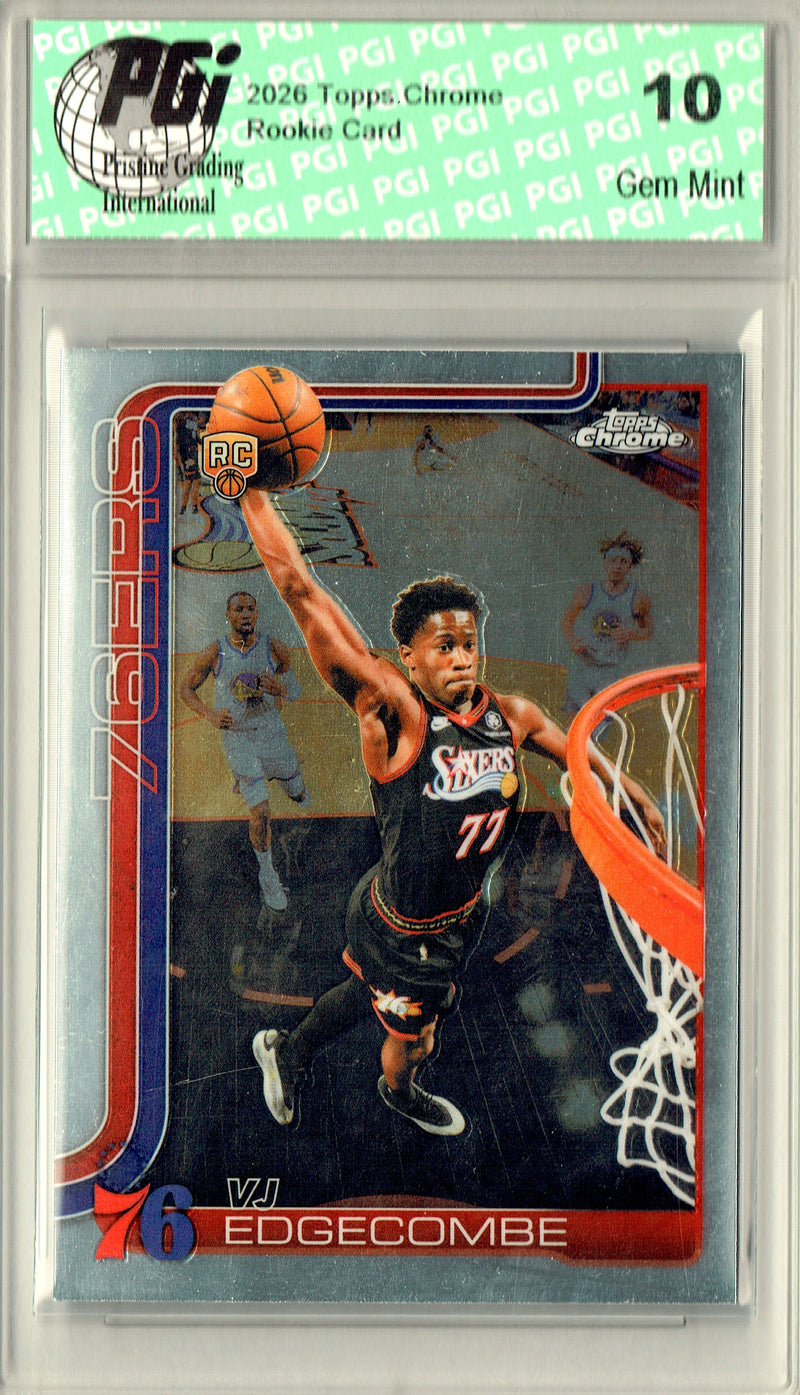 V.J. Edgecombe Rookie Card 2025 Topps Chrome Update #153, PGI 10, Philadelphia 76ers Basketball