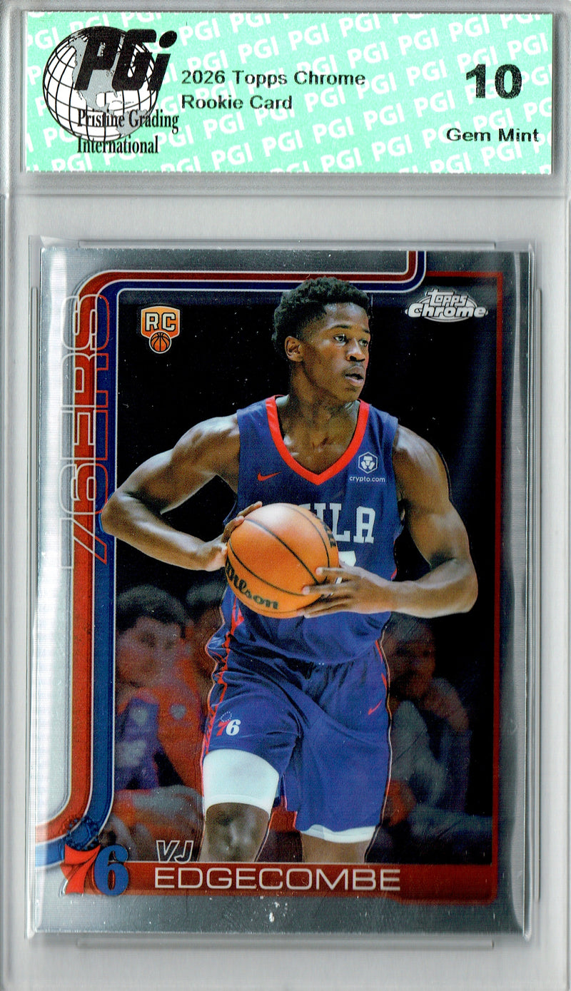 V.J. Edgecombe Rookie Card 2025 Topps Chrome #253, PGI 10, Philadelphia 76ers Basketball
