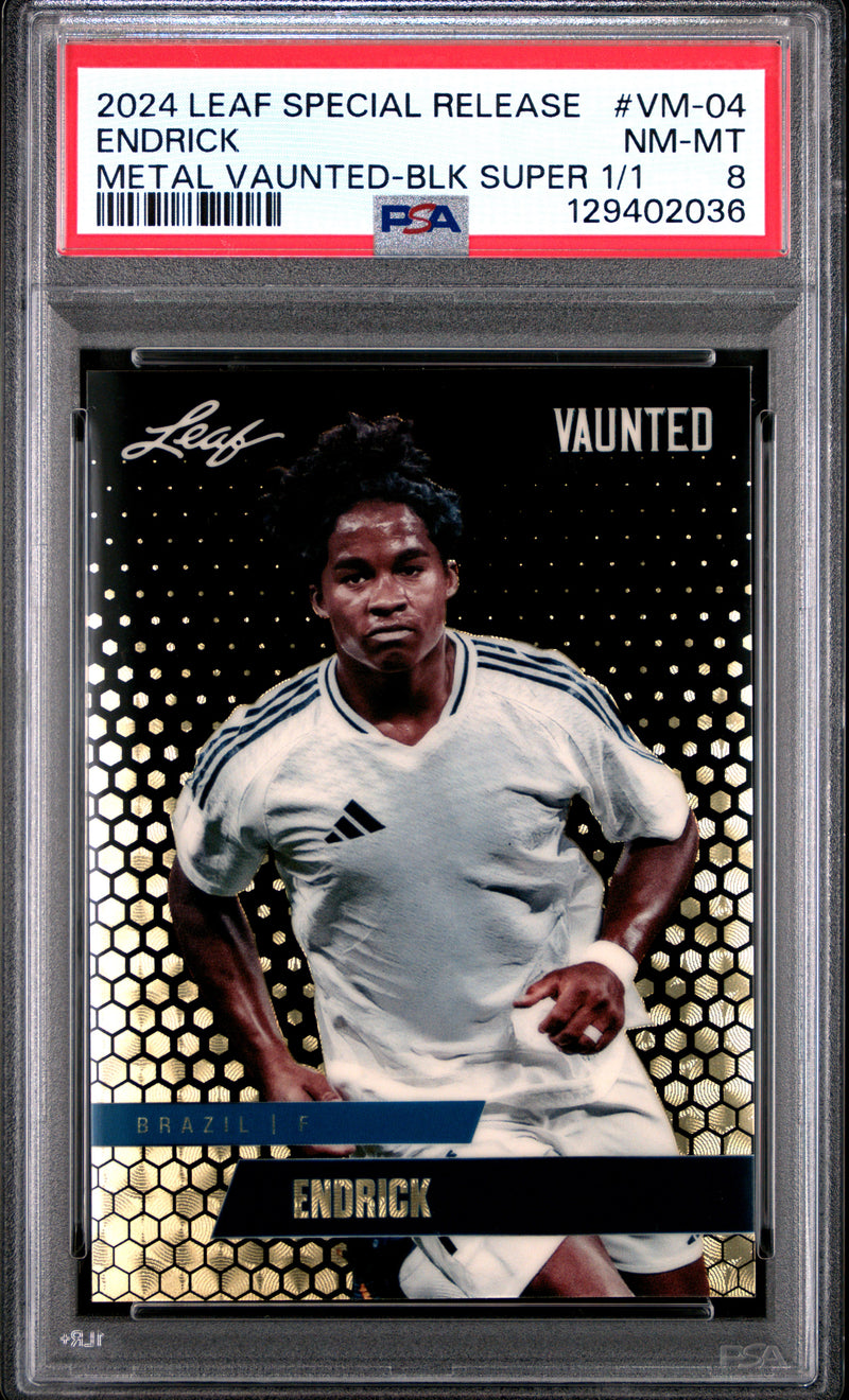 PSA 8 Endrick 2024 Leaf Vaunted Metal #VM-04 Black Superprismatic 1/1 Rookie Card Real Madrid