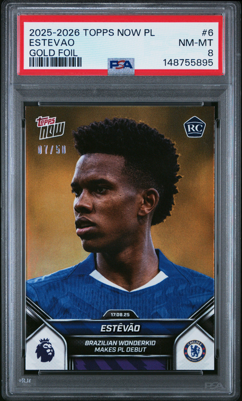 PSA 8 Estevao 2025 Topps Now #6 Gold Foil #7/50 Rookie Card Chelsea