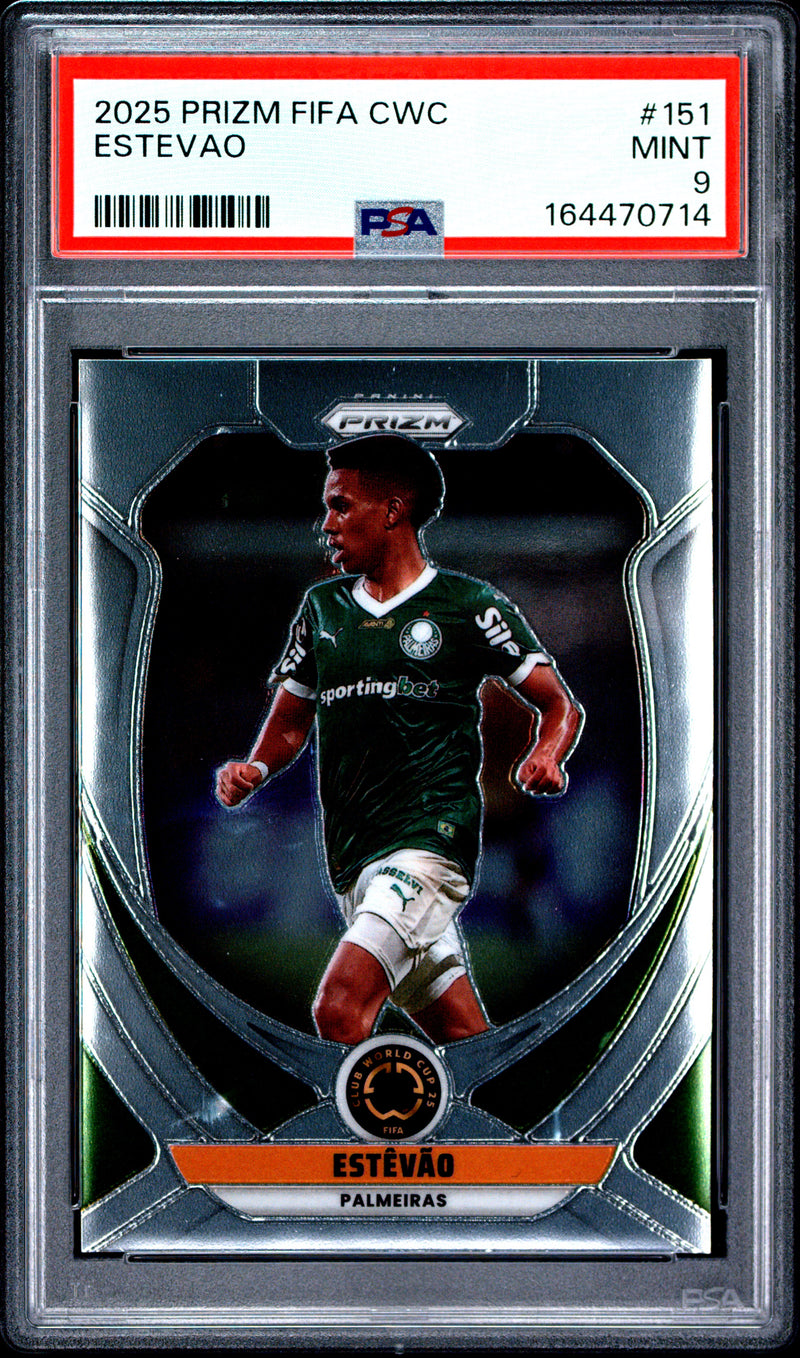 Estevao Rookie Card 2025 Panini Prizm #151 FIFA World Cup, PSA 9, Brazil Soccer