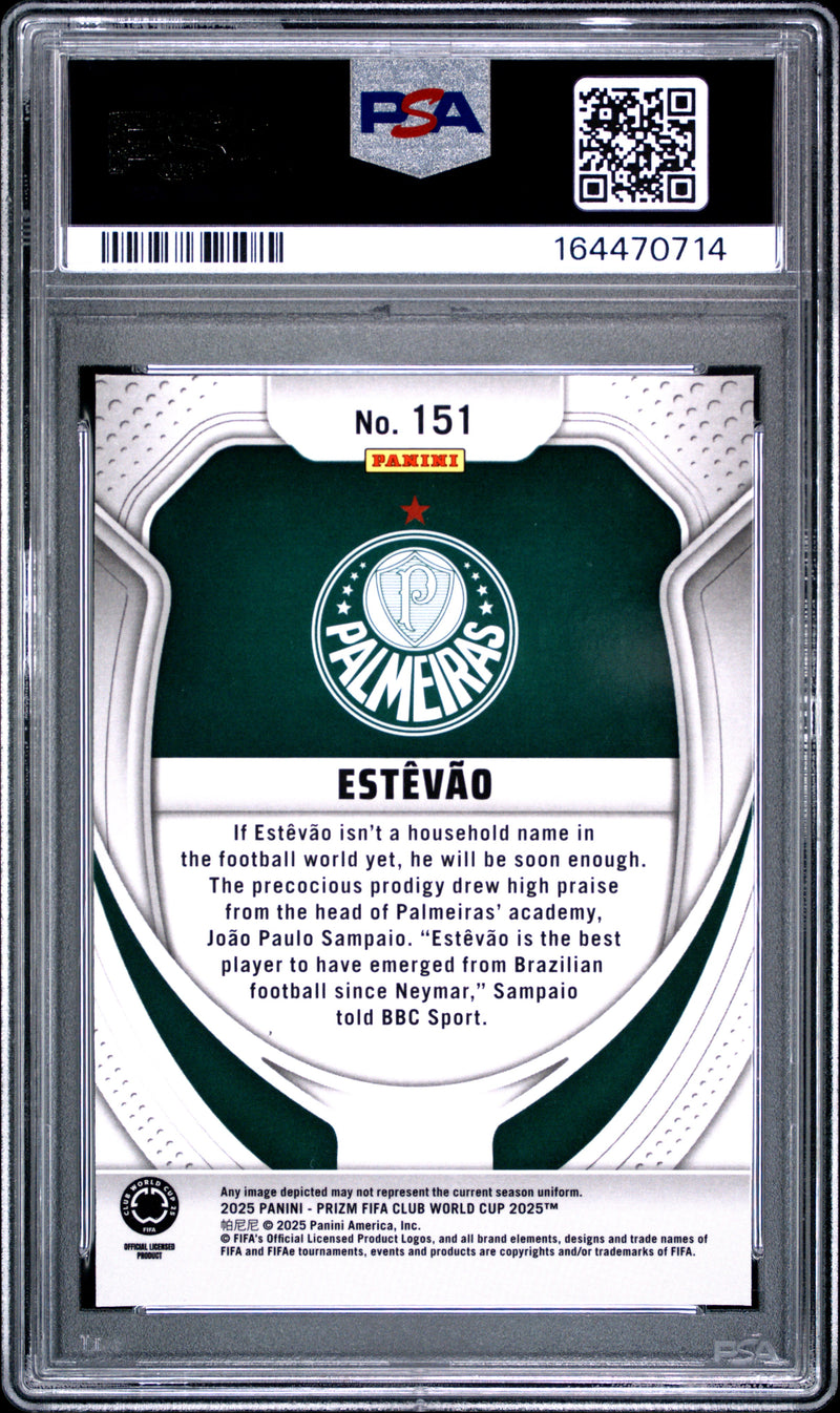 Estevao Rookie Card 2025 Panini Prizm #151 FIFA World Cup, PSA 9, Brazil Soccer