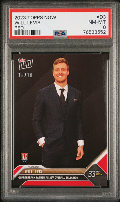 PSA 8 NM-MT Will Levis 2023 Topps Now #D3 Rookie Card Draft Night Red #10/10