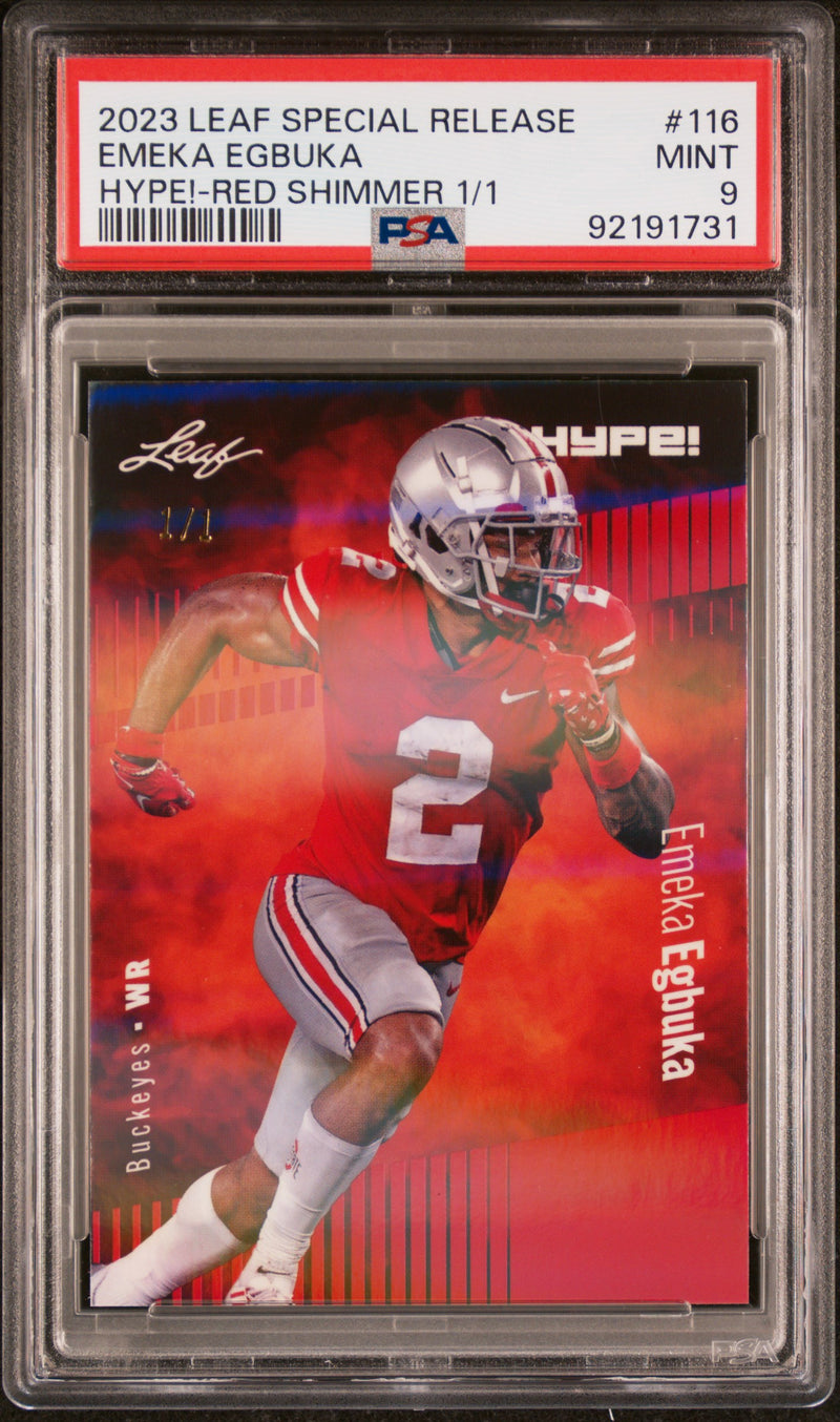 PSA 9 Emeka Egbuka 2023 Leaf HYPE #116 Red Shimmer 1/1 Rookie Card Buckeyes