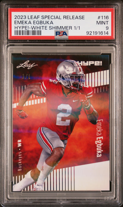 PSA 9 Emeka Egbuka 2023 Leaf Hype! #116 White Shimmer 1/1 Rookie Card