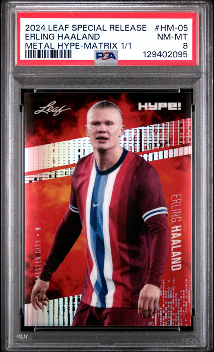 PSA 8 Erling Haaland 2024 Leaf HYPE! Metal #HM-05 Matrix 1/1 Rare Trading Card