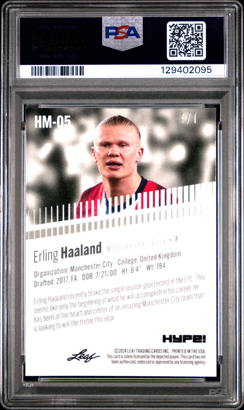 PSA 8 Erling Haaland 2024 Leaf HYPE! Metal #HM-05 Matrix 1/1 Rare Trading Card Norway