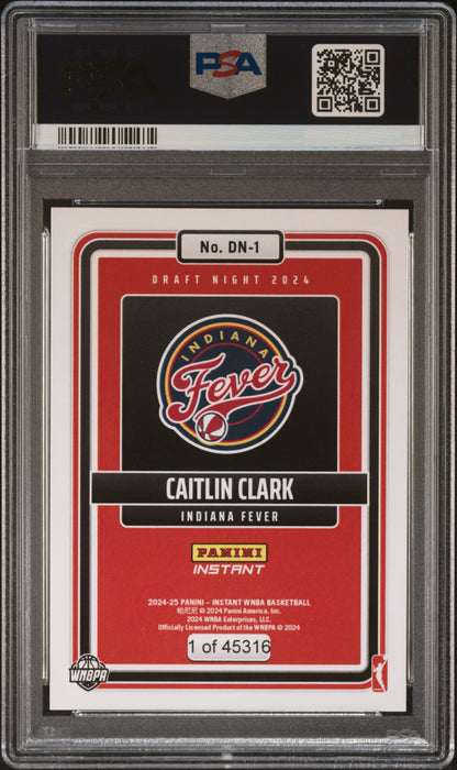 PSA 8 Caitlin Clark 2024 Panini Instant #DN-1 WNBA Draft Night Rookie Card