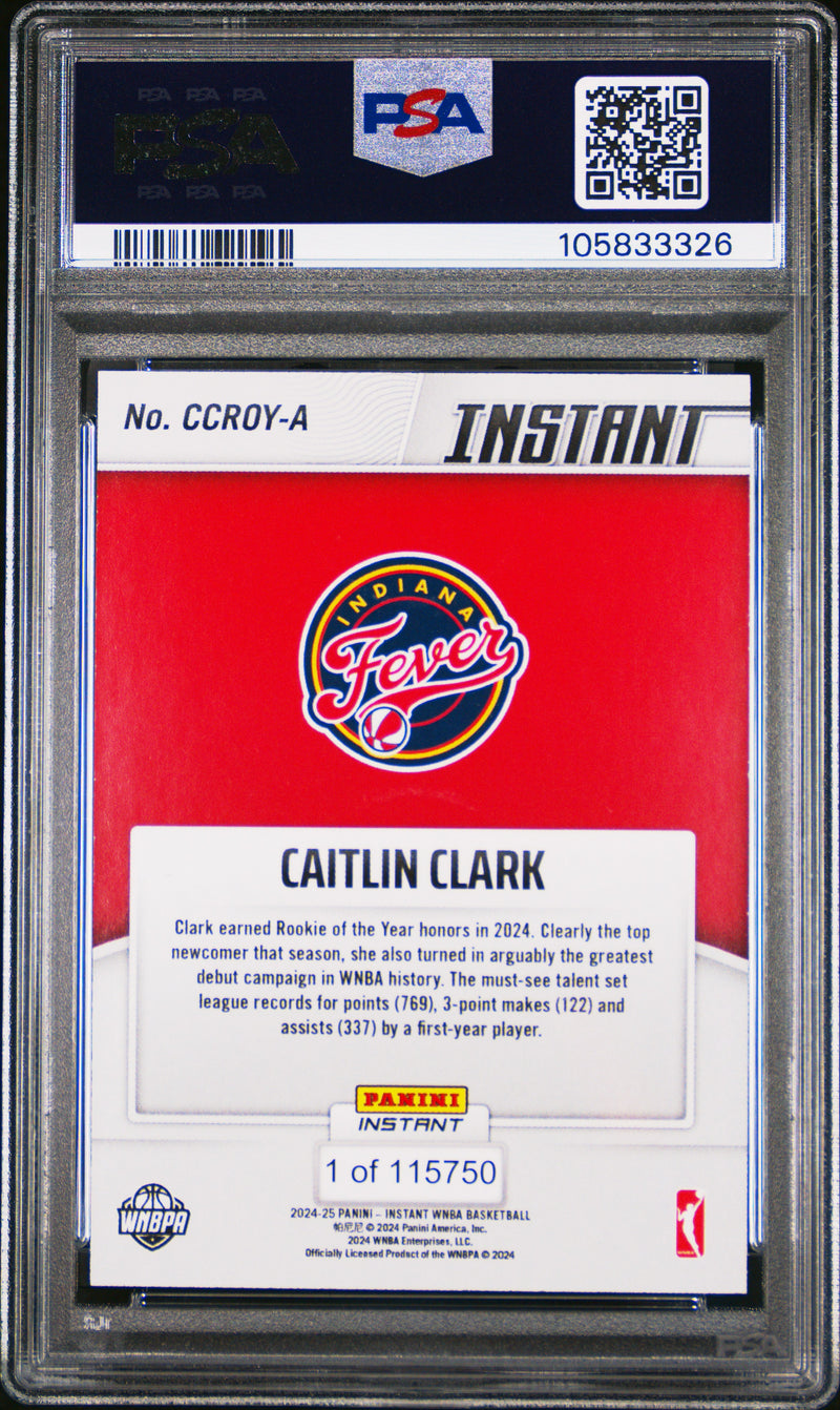 PSA 8 Caitlin Clark 2024 Panini Instant #CCROY-A Rookie of the Year Rookie Card Indiana Fever