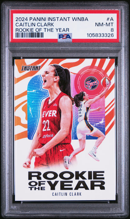 PSA 8 Caitlin Clark 2024 Panini Instant #CCROY-A Rookie of the Year Rookie Card