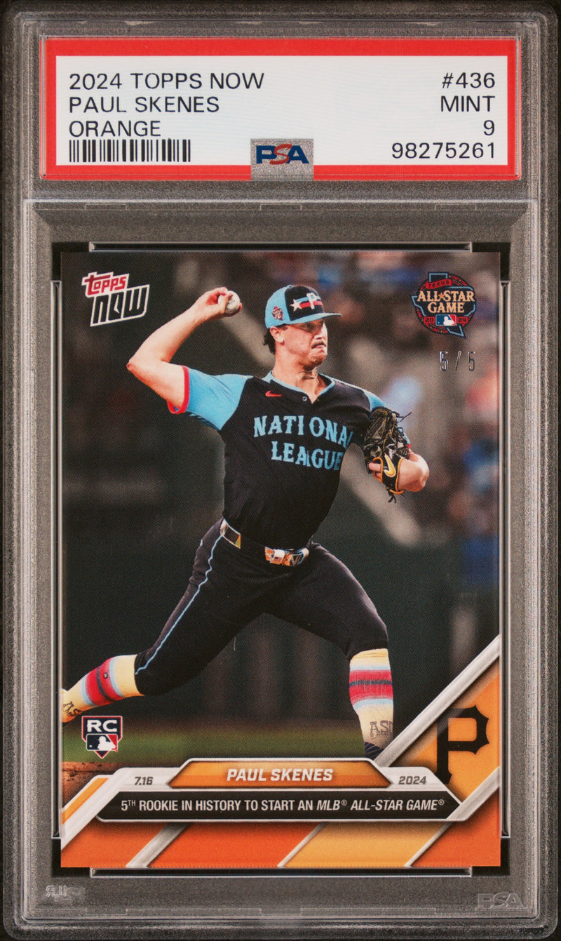 PSA 9 Paul Skenes 2024 Topps Now #436 Orange SP #5/5 Rookie Card Pittsburgh Pirates