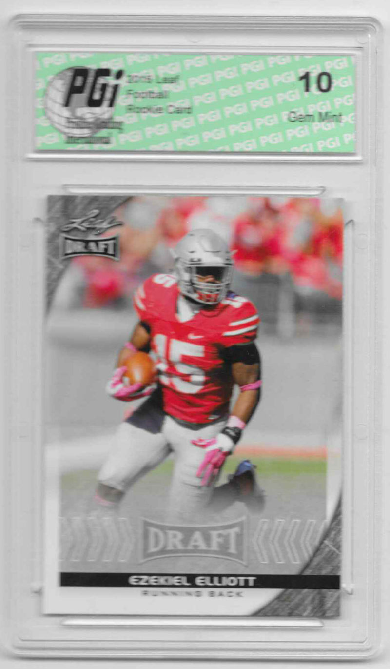 Ezekiel Elliott Rookie Card Ohio State / Dallas PGI 10 Gem Mint Football Trading Card 2016 Leaf Draft #31 Draft