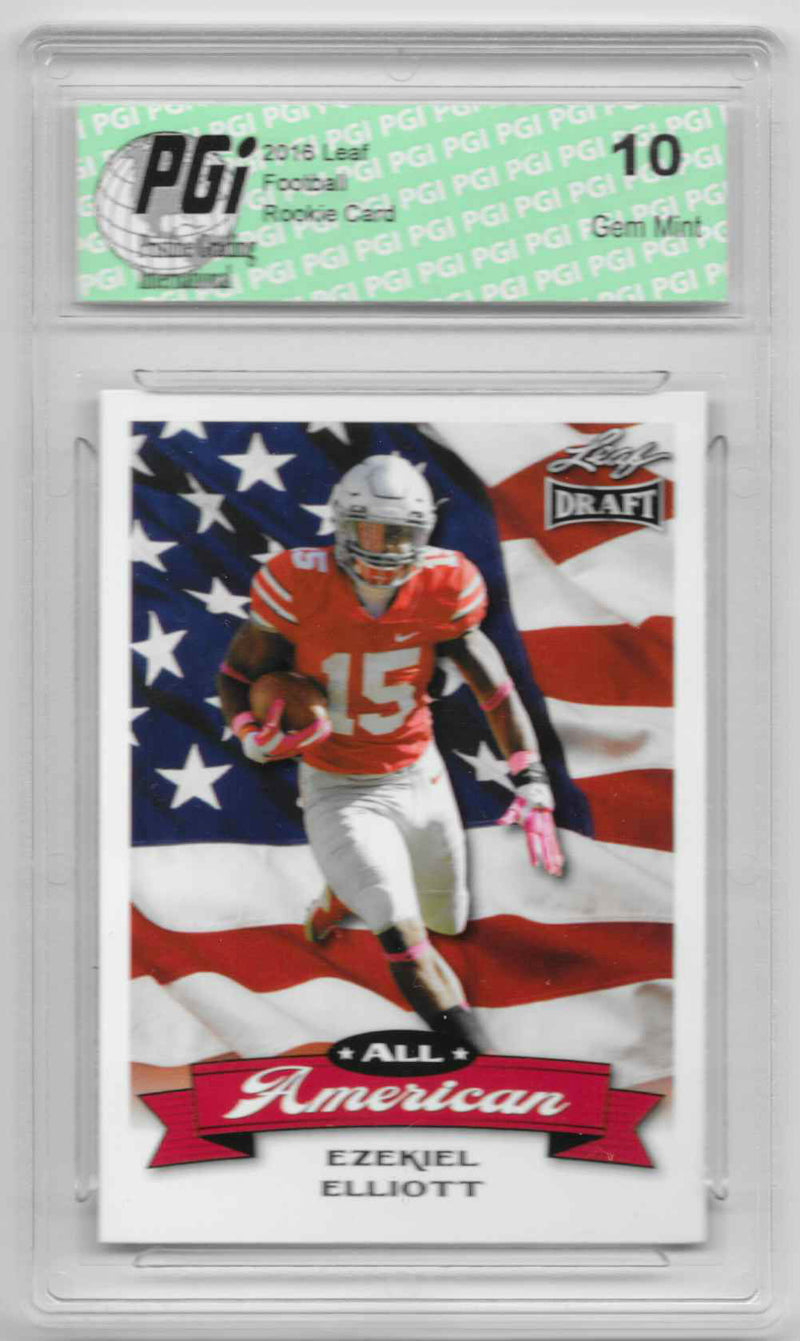 Ezekiel Elliott Rookie Card Ohio State / Dallas PGI 10 Gem Mint Football Trading Card 2016 Leaf Draft #AA-06 All-American