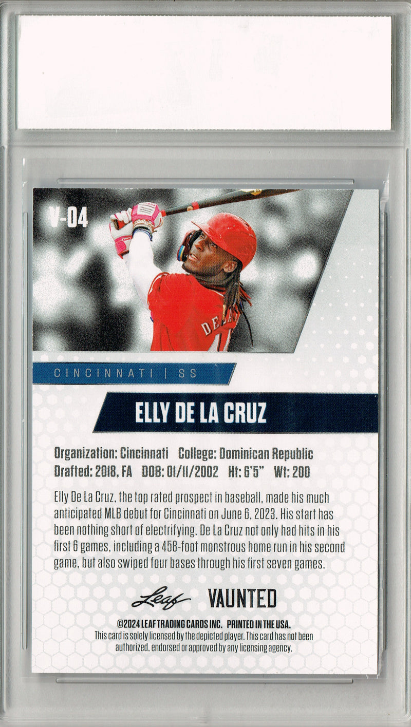 Elly De La Cruz 2024 Leaf Vaunted #V-04 Orange Shimmer 1/1 Rookie Card PGI 10