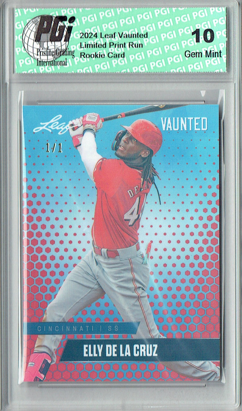 Elly De La Cruz 2024 Leaf Vaunted #V-04 Red Shimmer 1/1 Rookie Card PGI 10