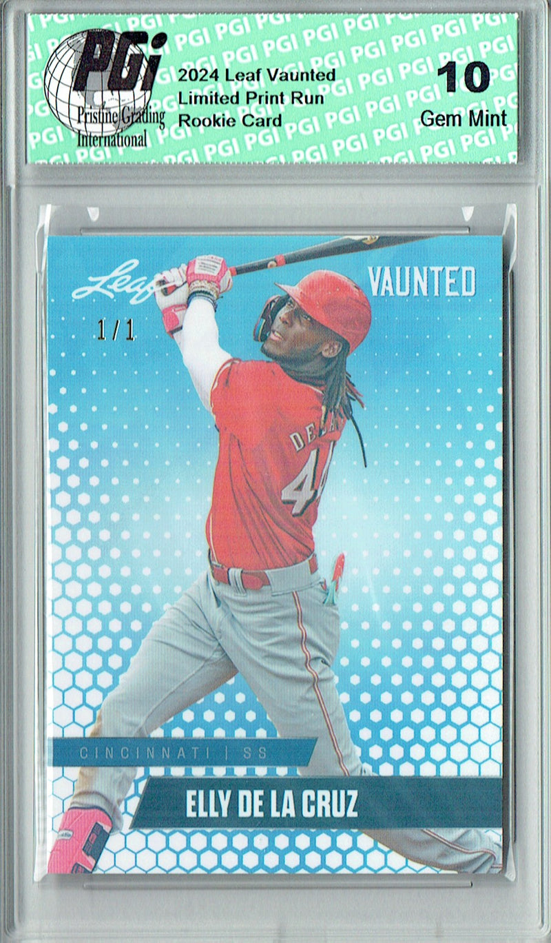 Elly De La Cruz 2024 Leaf Vaunted #V-04 White Shimmer 1/1 Rookie Card PGI 10
