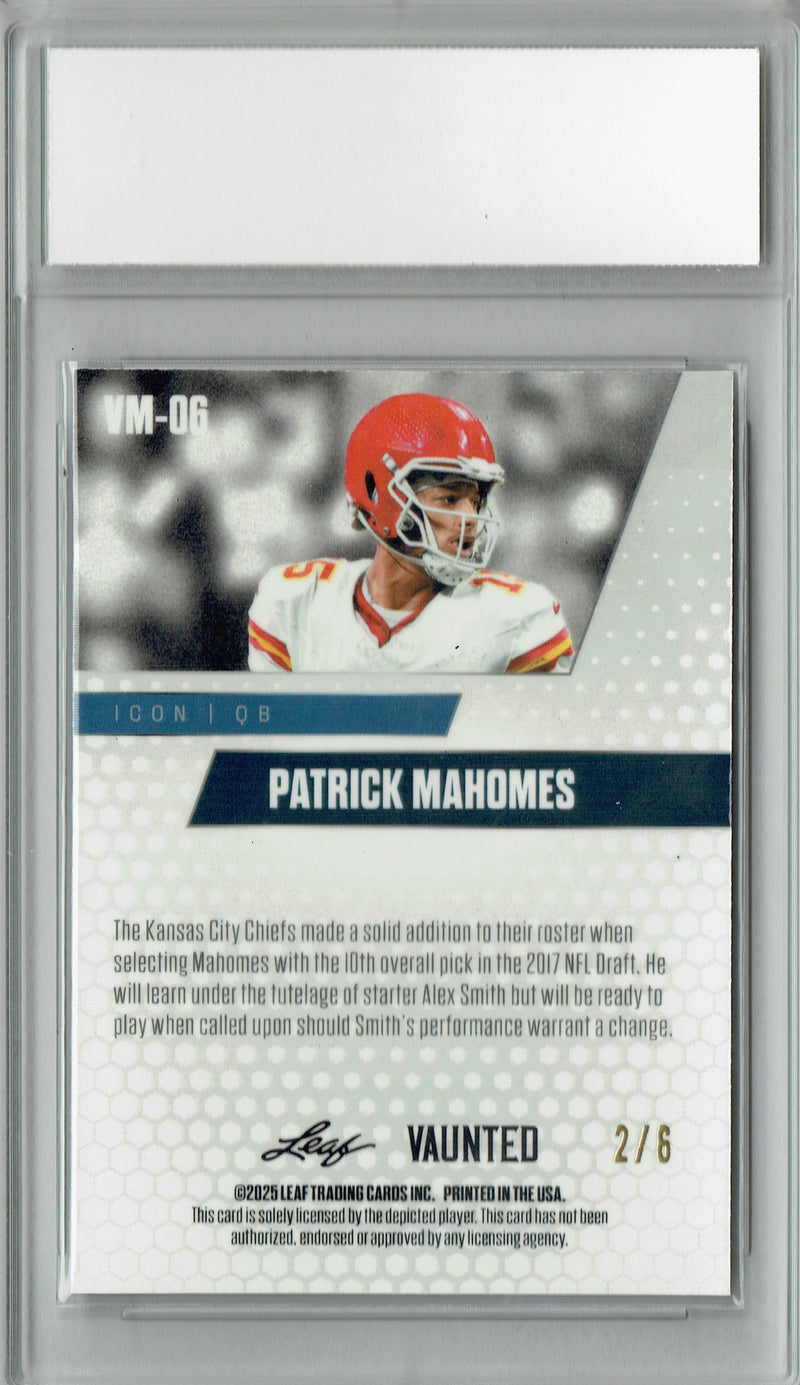 Patrick Mahomes Trading Card Kansas City PGI 10 Football Card 2025 Leaf Vaunted Metal #VM-06 Black 6 Made