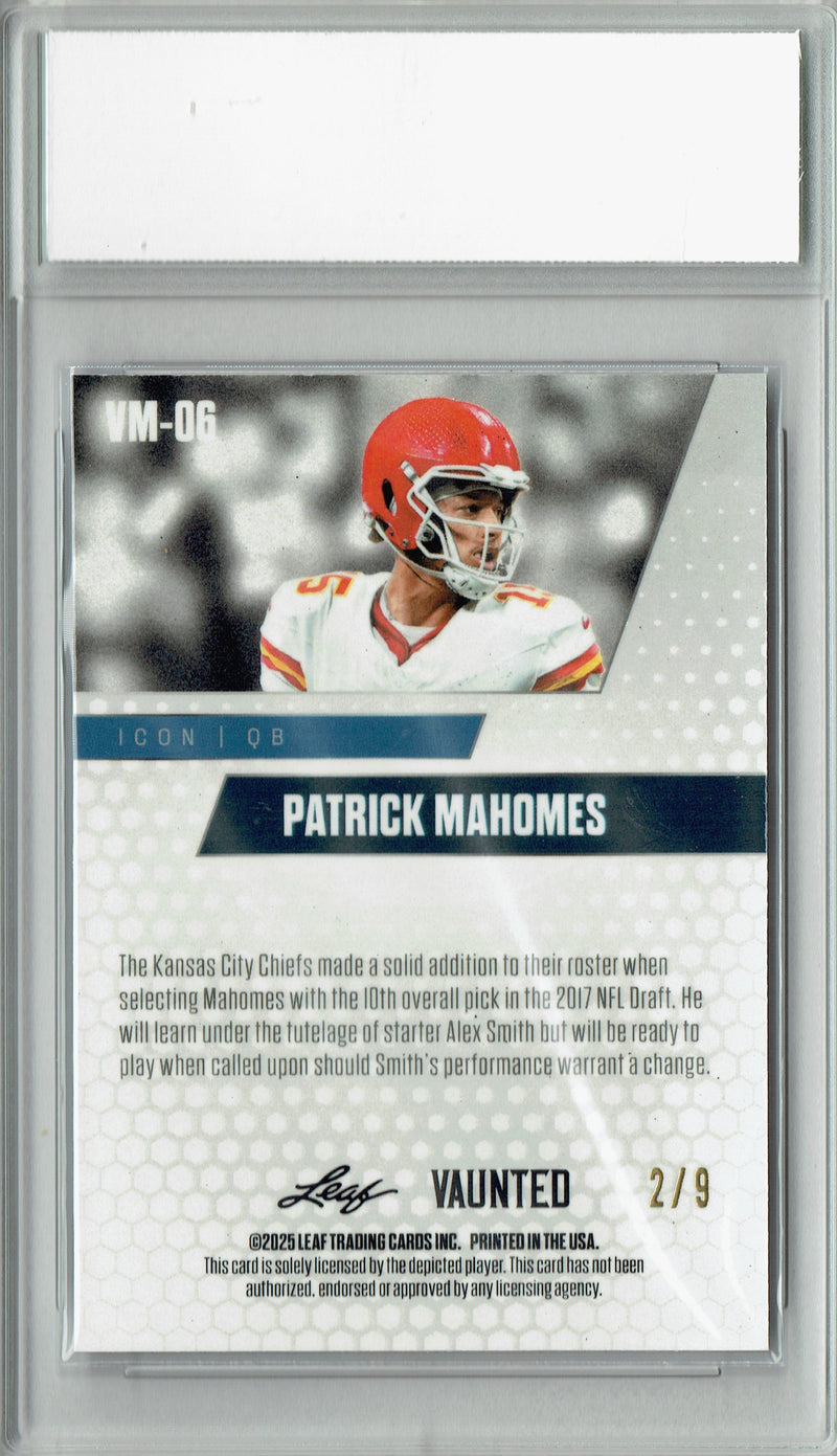 Patrick Mahomes Trading Card Kansas City CM+ Football Card 2025 Leaf Vaunted Metal #VM-06 Blue 9 Made